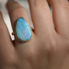 Teardrop Vertical Boulder Opal All Gold Ring