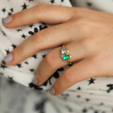 Double Rustic Diamond and Colombian Emerald 14k Gold Ring Image
