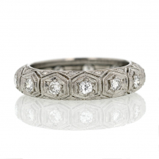 Vintage Platinum Engraved Diamond Band Ring Image