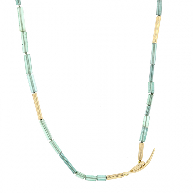 Green Tourmaline Reed 14k Gold Necklace
