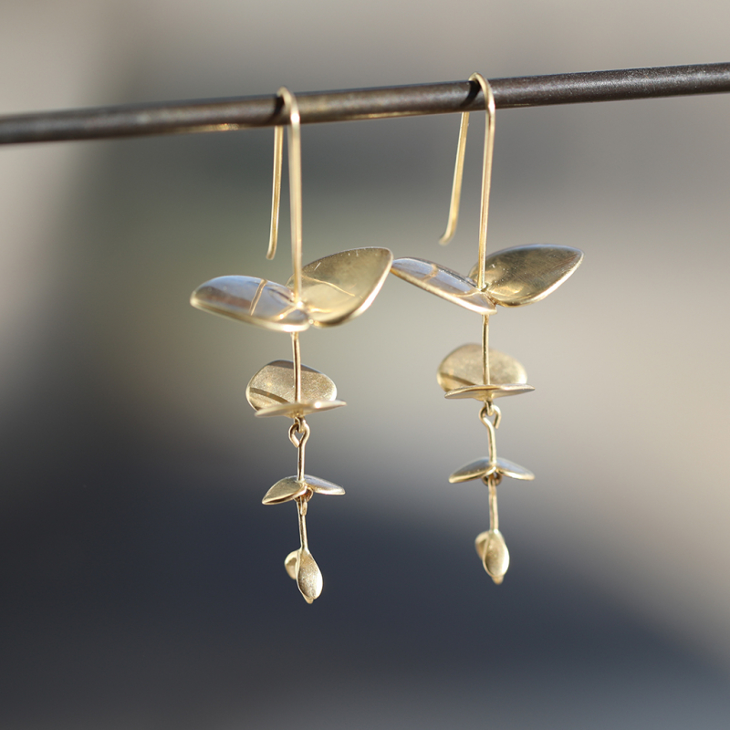 Small Gold Eucalyptus Earrings