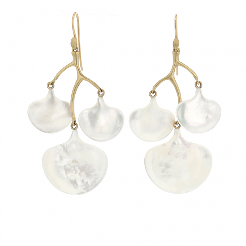 Mother of Pearl Ginko Branch Gold Earrings