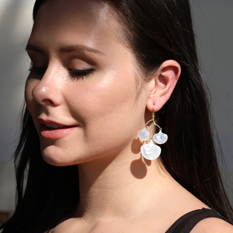 Mother of Pearl Ginko Branch Gold Earrings