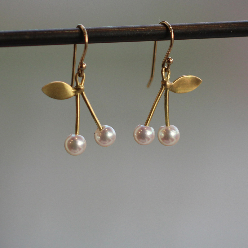 Gold Cherry Pearl Earrings
