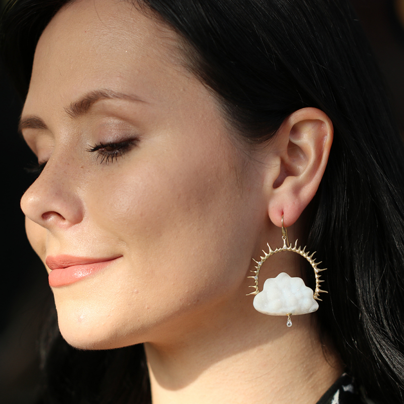 Drusy Chalcedony Clouds with Diamond Raindrops Earrings