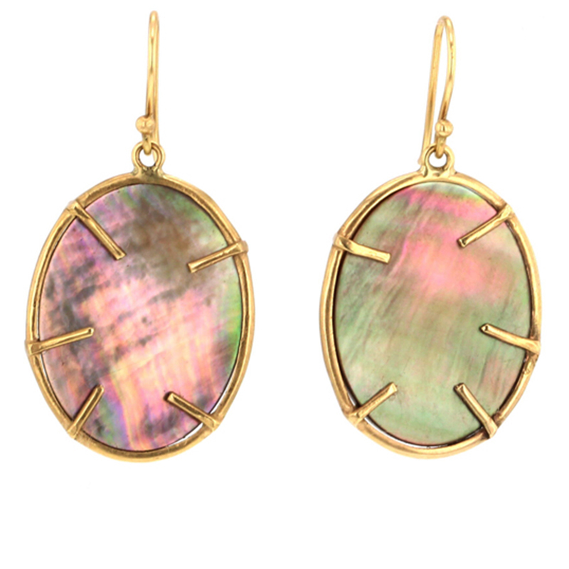 Lunaria Gold Black Mother of Pearl Earrings