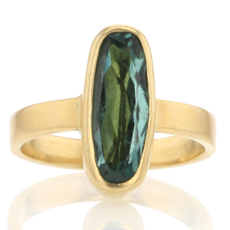 Blue Green Tourmaline 18k Ring