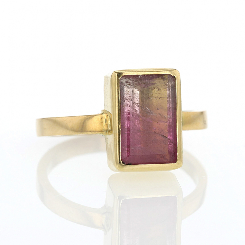 Pink Ombre Tourmaline Gold Ring