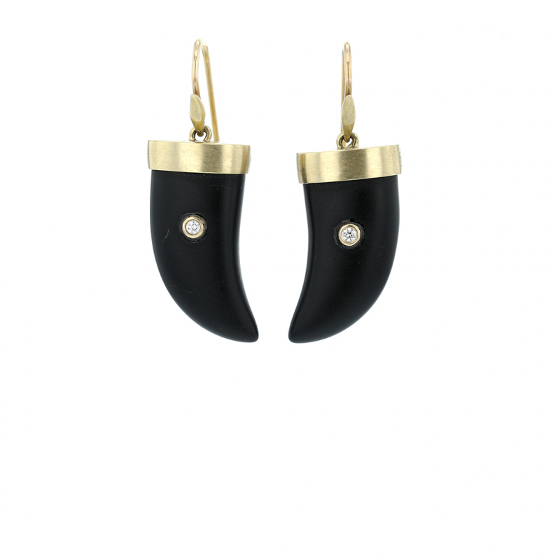 Matte Black Onyx Tiger Claws with Diamonds Earrings