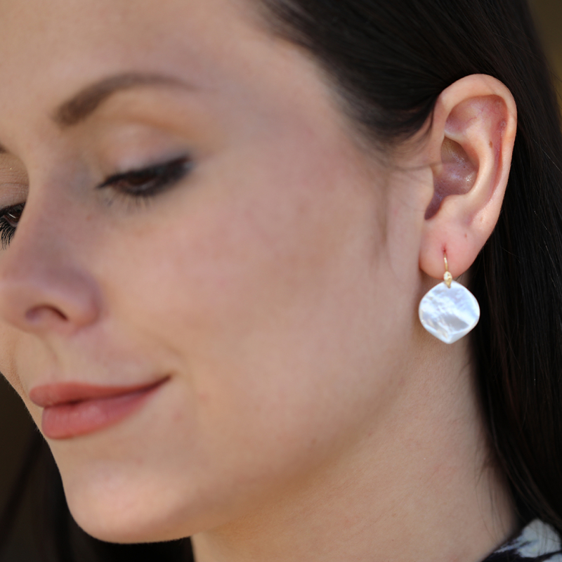 White Mother of Pearl Rose Petal Earrings