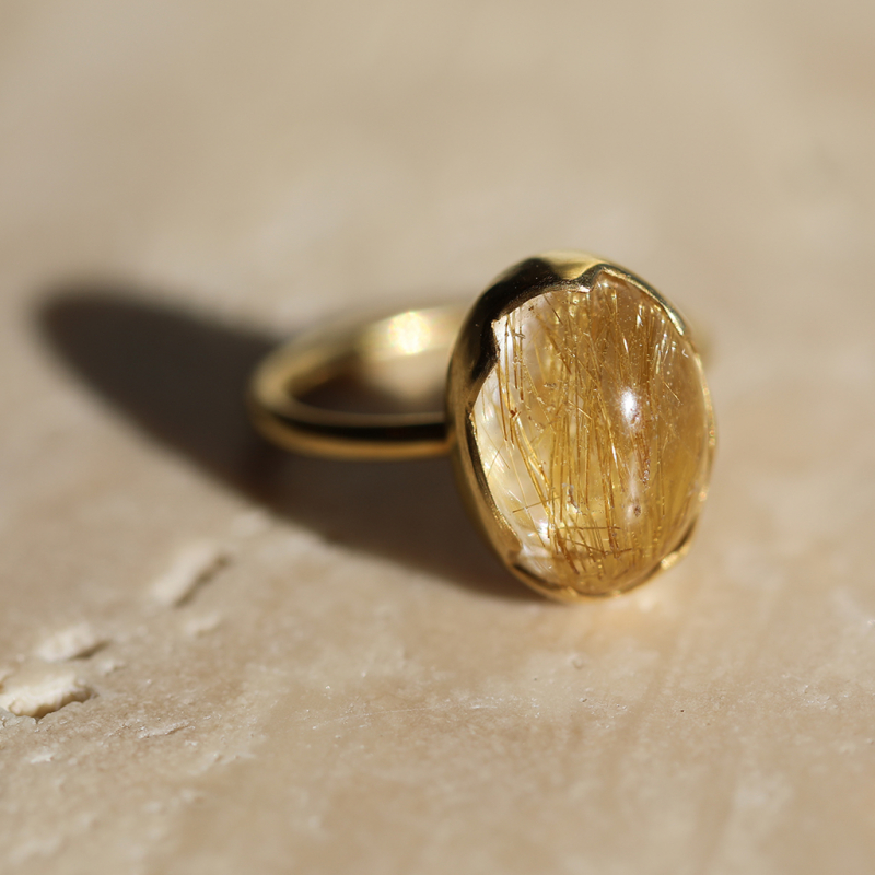 Golden Rutilated Quartz 18k Gold Egg Ring
