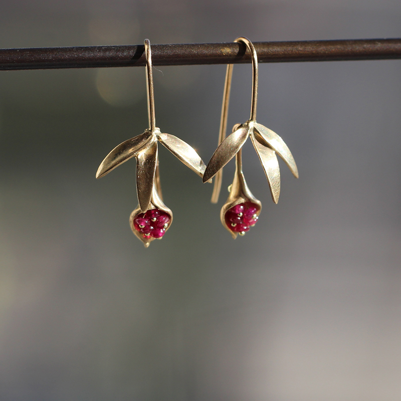 Small Wildflower Earrings with Rubies