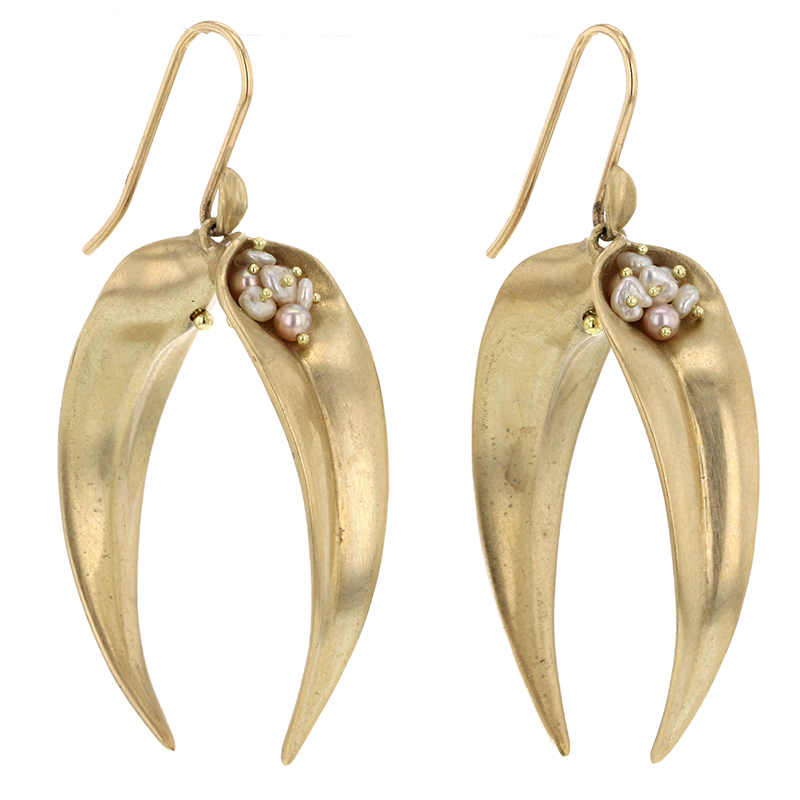 Gold Double Day Flowers Earrings with Pearls