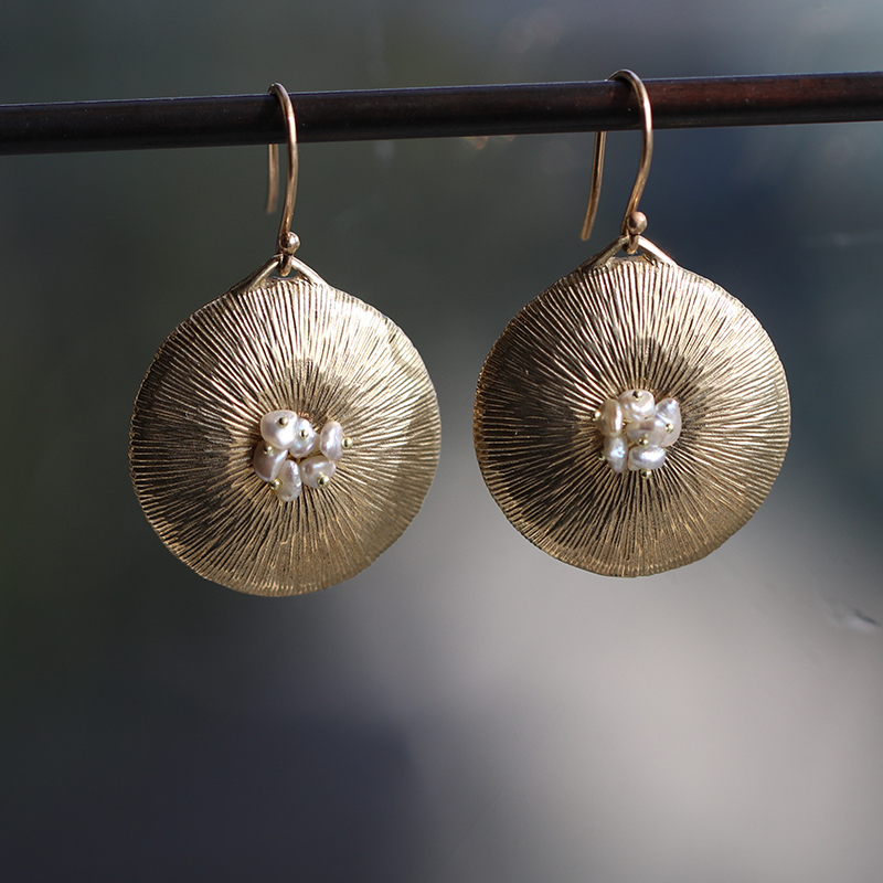 Small 10k Gold Dandelion with Pearl Earrings