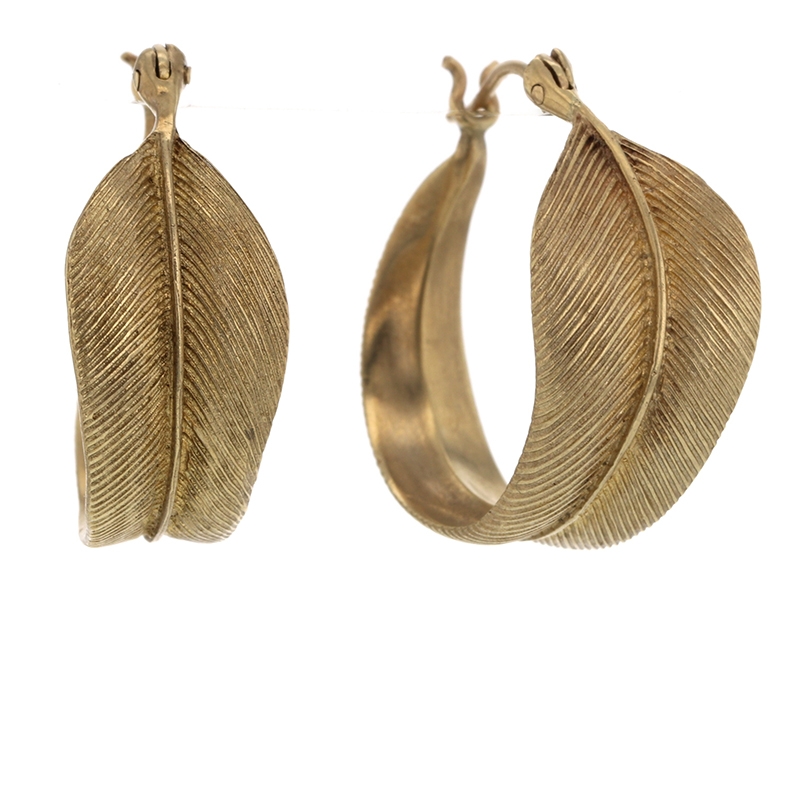 Feather 10k Gold Hoop Earrings