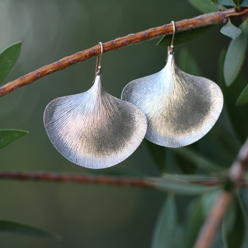 Large Sterling Silver Ginko Leaf Earrings