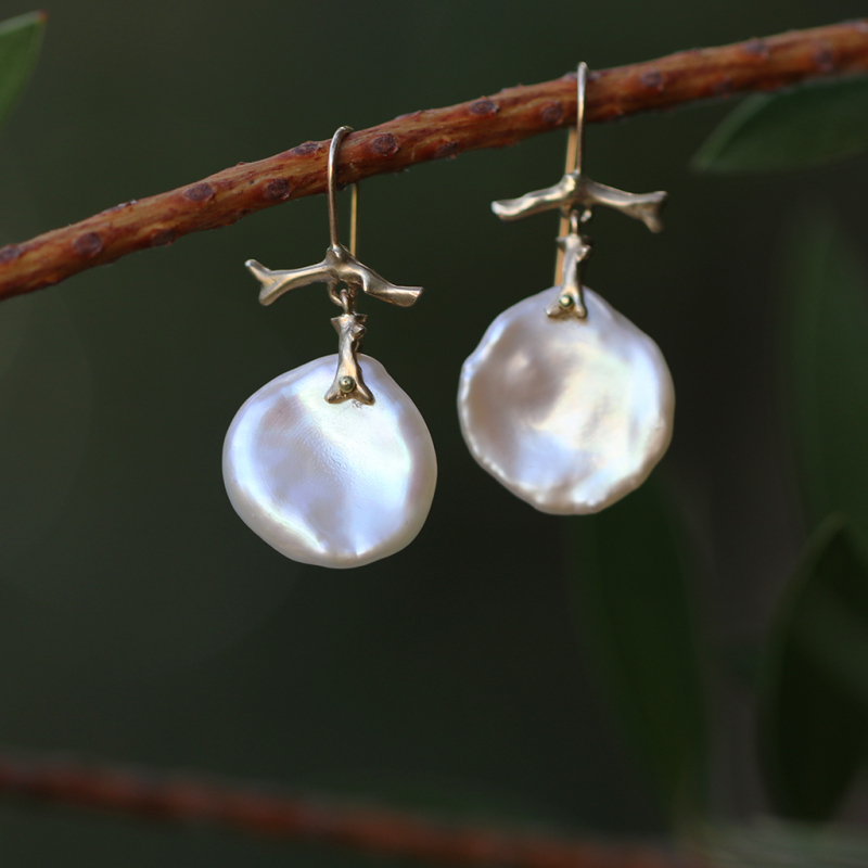 Small Gold Pearl Petal Earrings