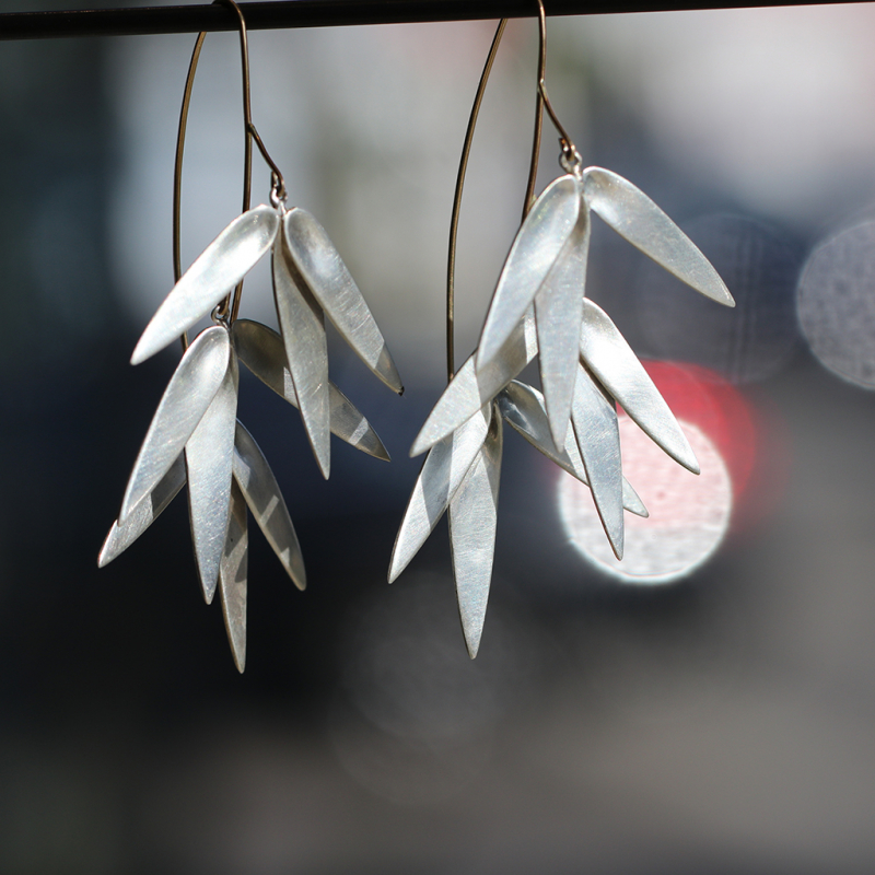 Silver Bamboo Cluster Earrings
