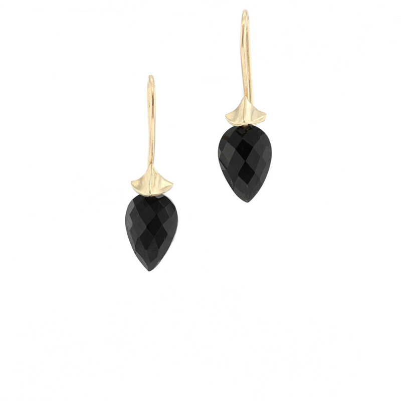 Small 14K Gold Black Onyx Simple Bug Earrings