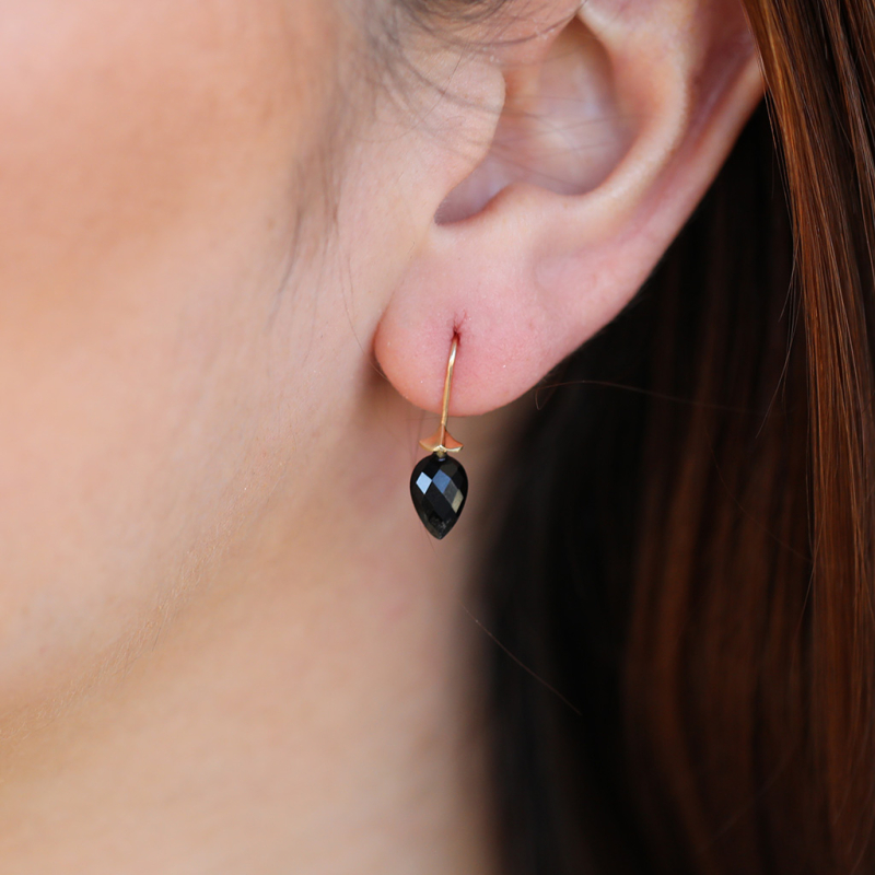 Small 14K Gold Black Onyx Simple Bug Earrings