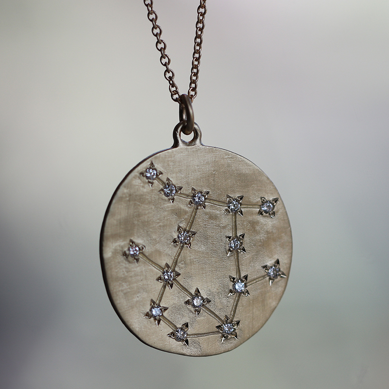 Gemini 14k Gold Diamond Constellation Astrology Necklace