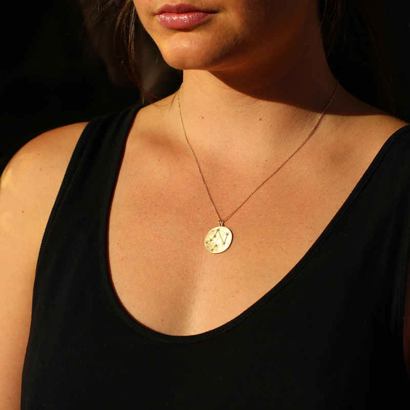 14k Two Tone Gold Open Circle Libra Pendant Necklace