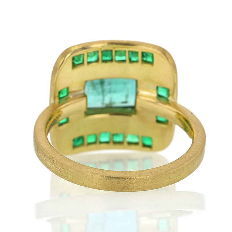 Mondrian Emerald and Diamond Shield Ring