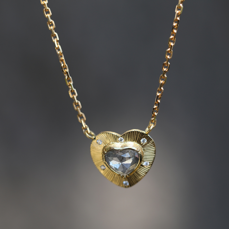 Engraved Heart Diamond 18k Necklace