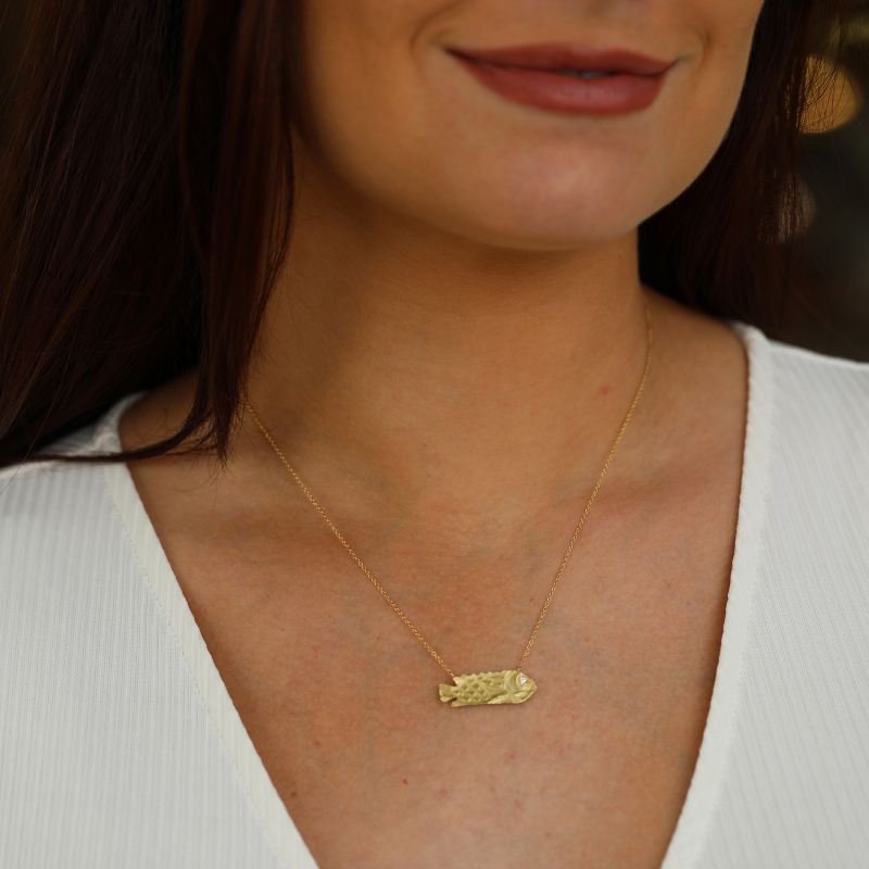 18k Gold Diamond Fish Necklace