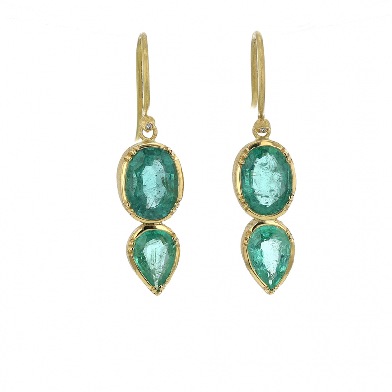 Orbit Ellipse Teardrop 18k Gold Emerald Earrings