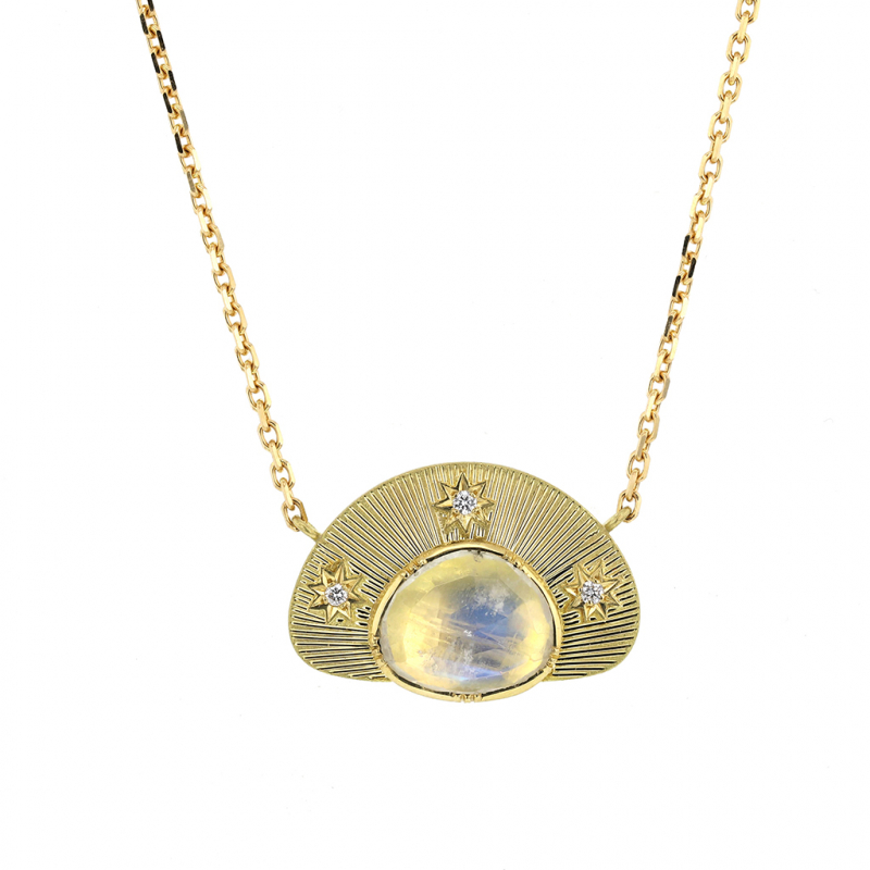 Rainbow Moonstone 18k Gold Stargaze Necklace