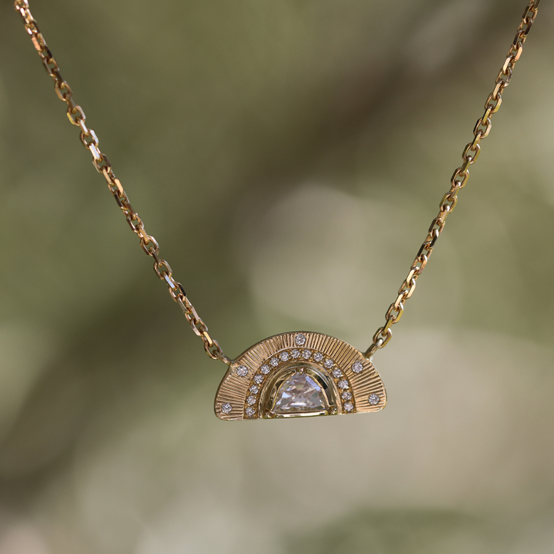 Engraved Starlight Half Moon Diamond Necklace