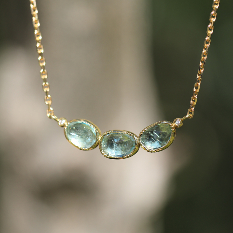 Triple Aquamarine Orbit 18k Gold Necklace