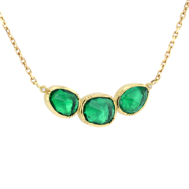 Brooke Gregson | Triple Orbit Emerald Gold Necklace at Voiage Jewelry