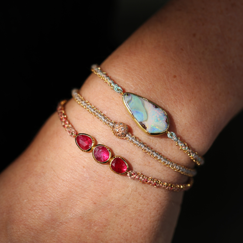 Hand Woven Opal Ellipse Silk Gold Bracelet