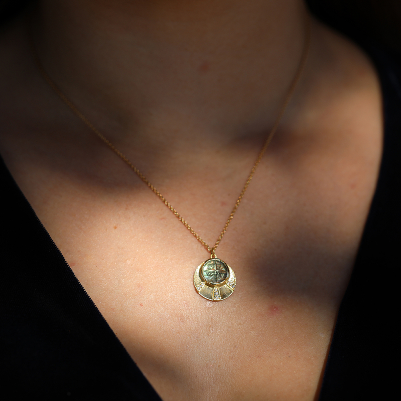 Labradorite Compass Gold Necklace