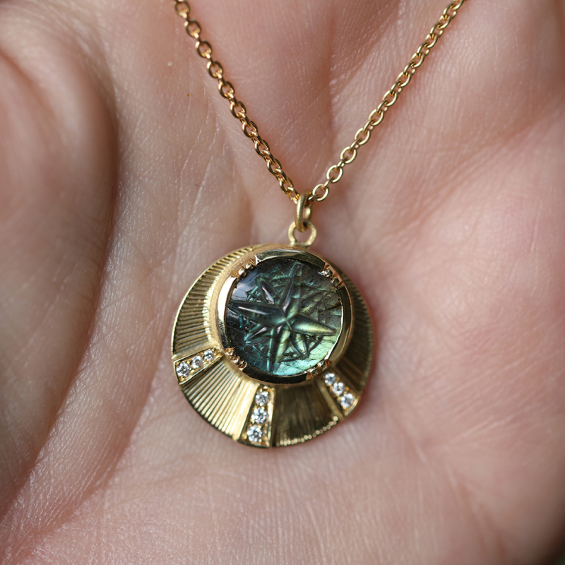 Labradorite Compass Gold Necklace