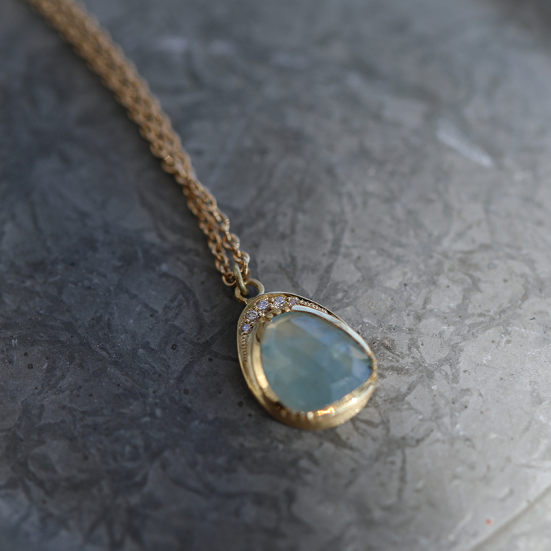Orbit Halo Aquamarine 18k Gold Necklace