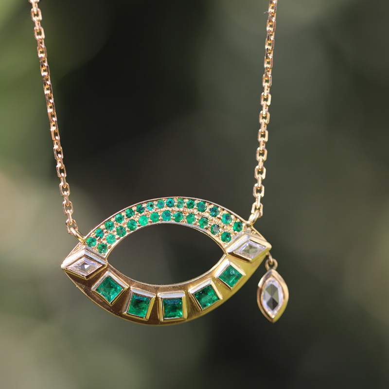 Open Talisman Emerald and Diamond Necklace