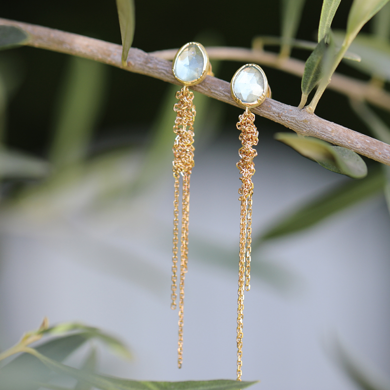 Aquamarine Waterfall 18k Gold Earrings