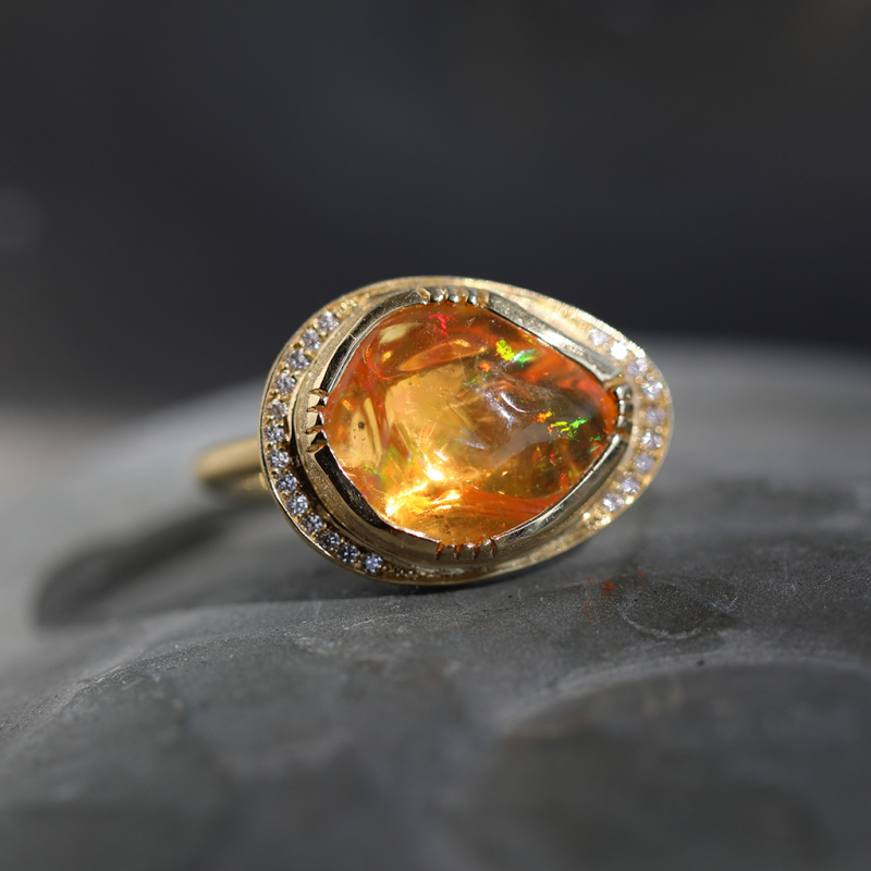 Fire Opal Halo 18k Gold Ring