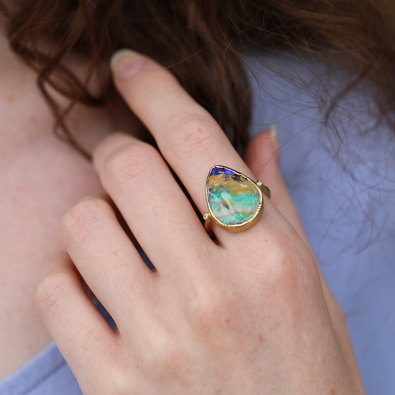 Boulder Opal Teardrop 18k Gold Ring