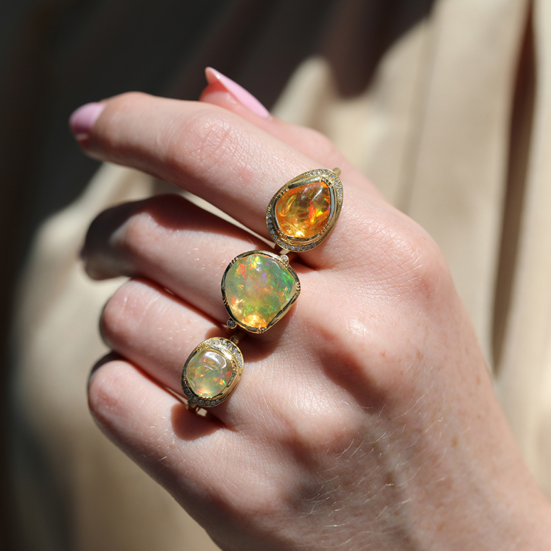 Fire Opal Halo 18k Gold Ring