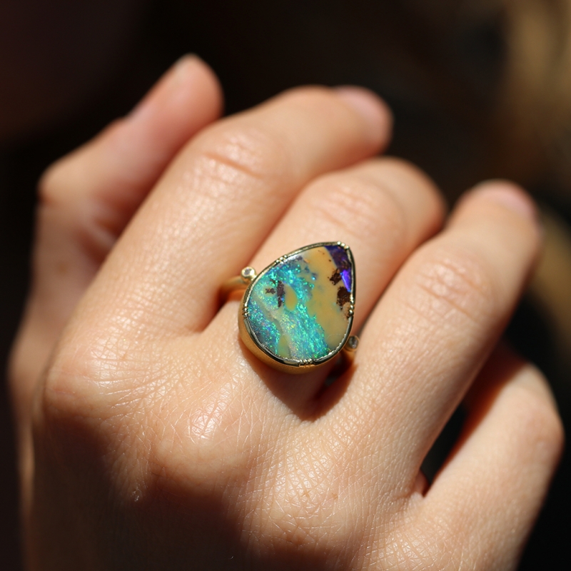 Boulder Opal Teardrop 18k Gold Ring