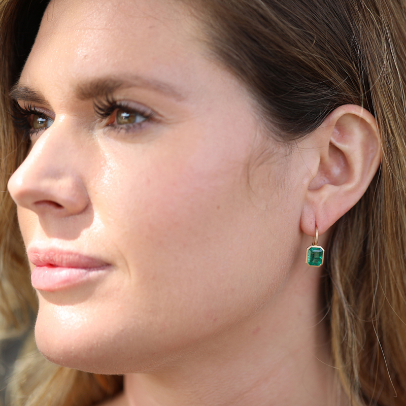 Emerald 18k Rose Gold Lever Back Earrings