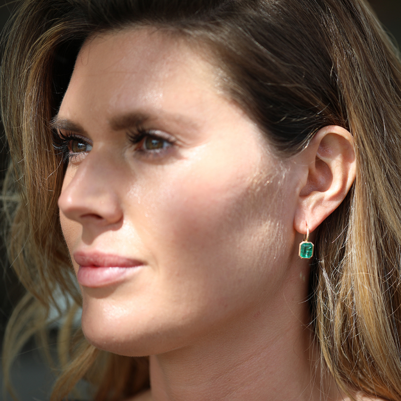 Emerald 18k Rose Gold Lever Back Earrings