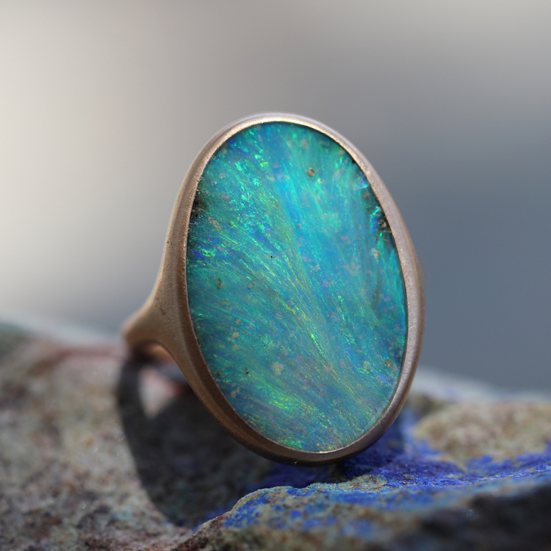Australian Boulder Opal 18k Rose Gold Vertical Ring