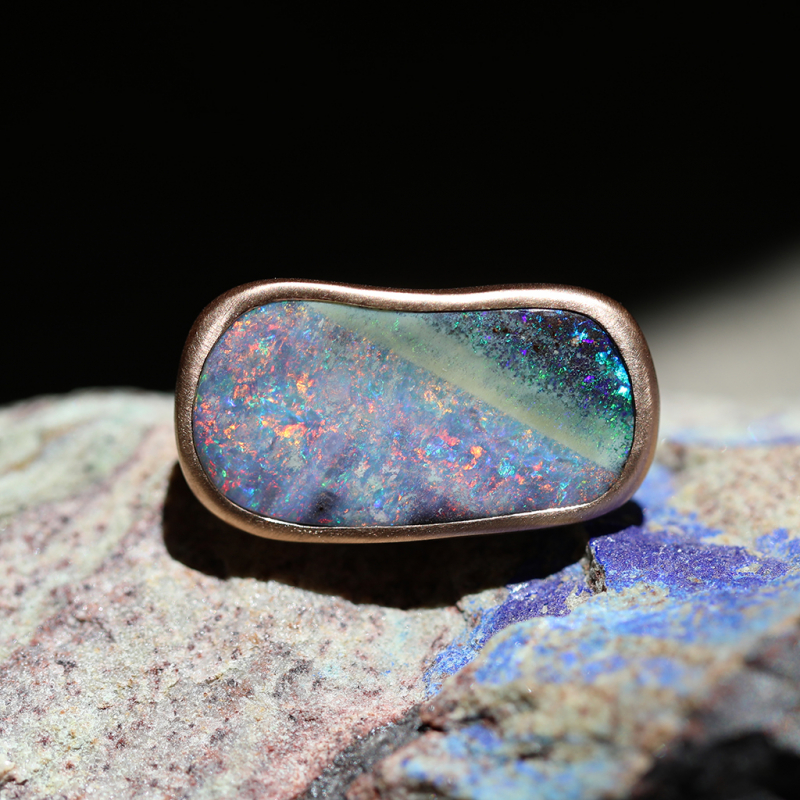 Galaxy XL Rectangular Boulder Opal 18k Rose Gold Ring