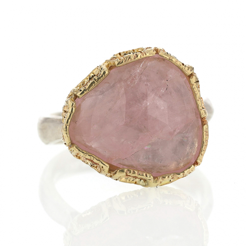 Morganite Silver and 14k Gold Lace Ring