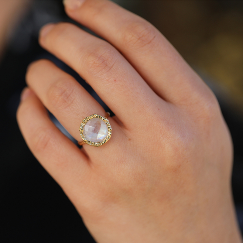 Rainbow Moonstone All 14k Gold Lace Ring